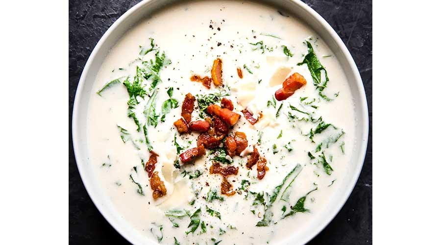 Roasted Garlic Soup with Kale, Parmesan and Crispy Pancetta Recipe