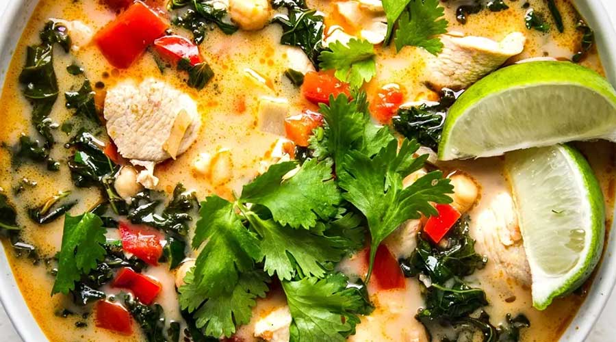 Coconut Curry Soup with Chicken, Chickpeas and Hearty Greens Recipe