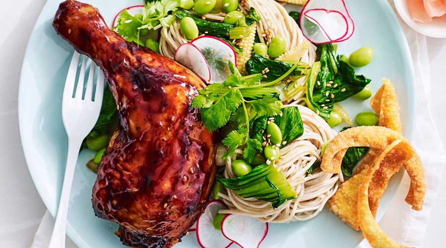 Teriyaki Roast Chicken with Soba Noodles and Asian Greens Recipe
