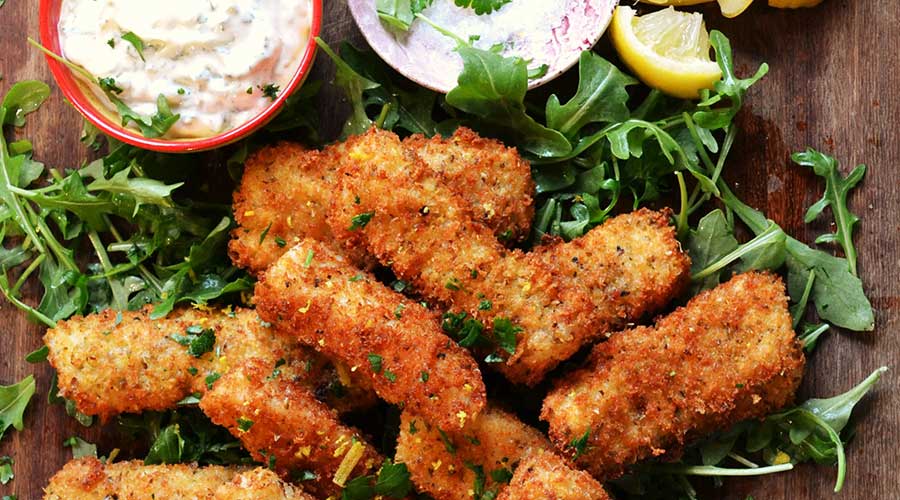 Fish Fingers with Spicy Tartare and Green Salad recipe