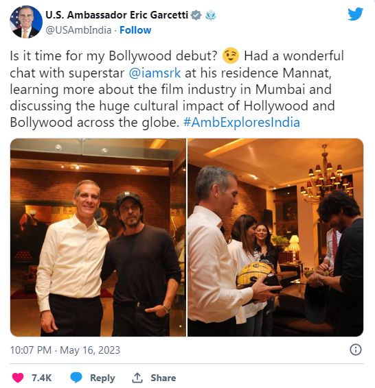 Shah Rukh Khan chats about film industry with US ambassador Eric Garcetti at Mannat