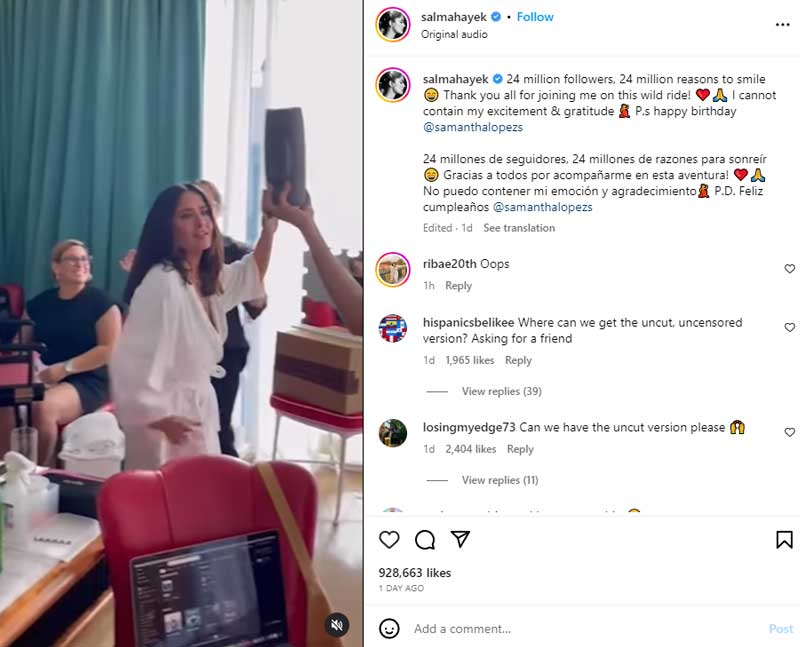 Salma Hayek’s Instagram milestone celebration video turns into ‘oops’ moment