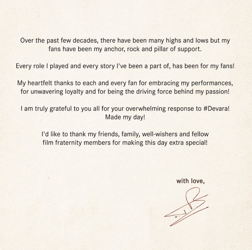 RRR star Jr NTR pens special thank you note for fans post birthday