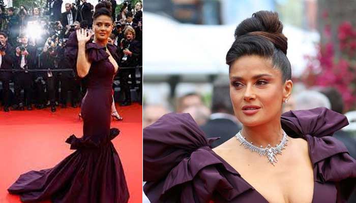 Salma Hayek sets 2023 Cannes Film Festival red carpet on fire in plunging violet gown